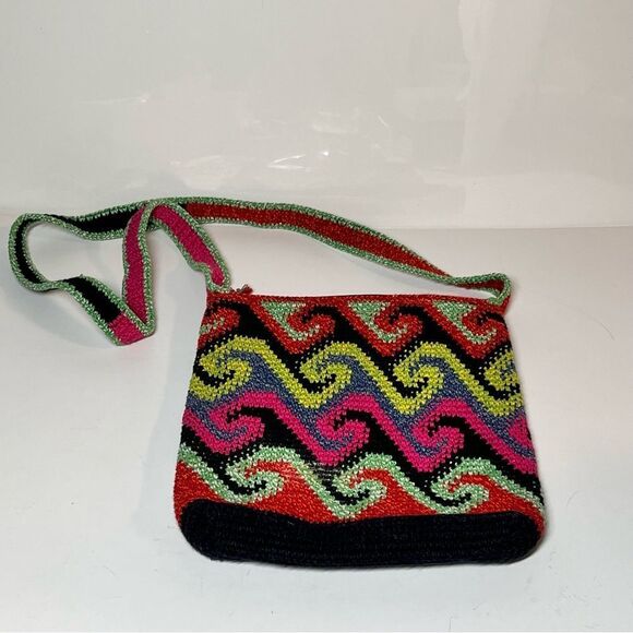 Bamboo Trading Co Handcrafted Colorful Chevron Zipper Close Crossbody Bag - Picture 2 of 5